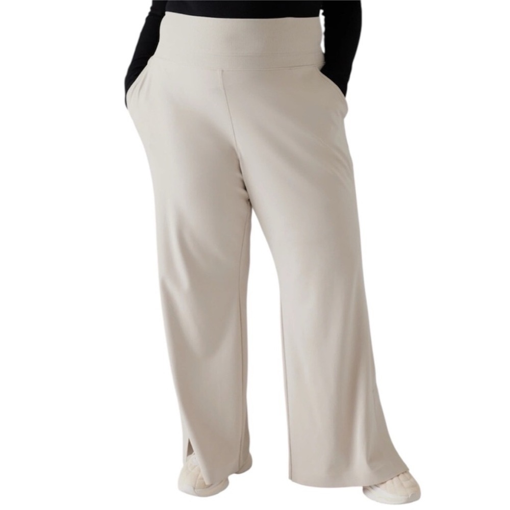 Athleta Venice Wide-Leg Pants split leg Beige 3X NWT